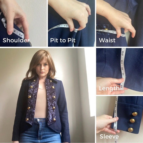 Navy Wool/Velvet Jacket, Extra Small, Guess - Picture 11 of 12